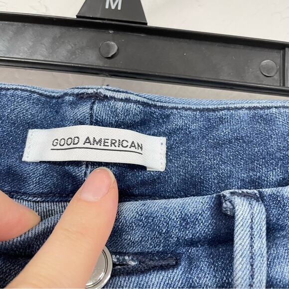 Good American Good Waist High Rise Skinny Jeans Womens 4 Raw Hem Blue Denim - Picture 4 of 13